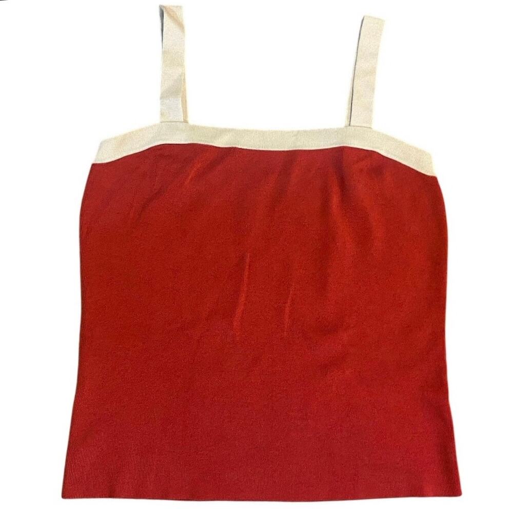 Dana Buchanan Womens Petite Small Red‎ and Beige Knit Colorblock Tank EUC
